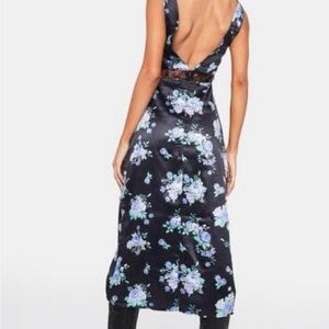 We Wore What Floral Black and Blue Dress with Lace Detail